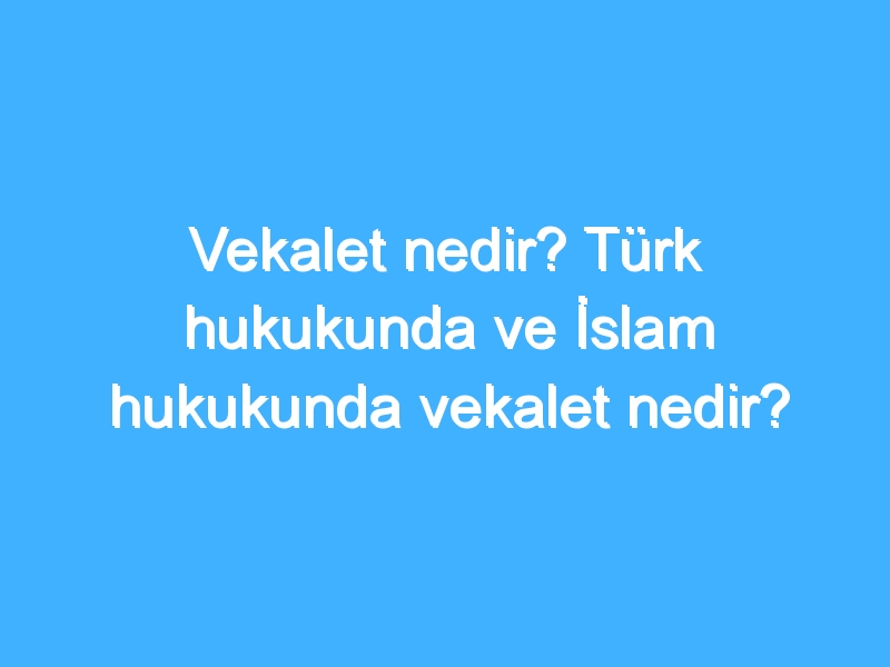 Vekalet nedir? Türk hukukunda ve İslam hukukunda vekalet nedir?