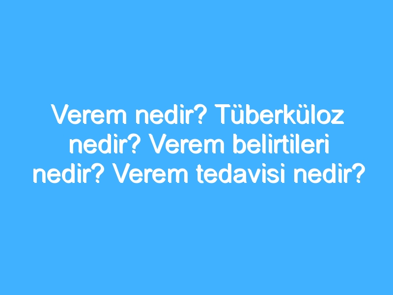 Verem nedir? Tüberküloz nedir? Verem belirtileri nedir? Verem tedavisi nedir?