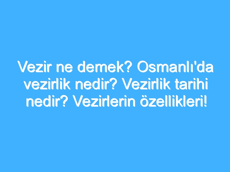 Vezir ne demek? Osmanlı'da vezirlik nedir? Vezirlik tarihi nedir? Vezirlerin özellikleri!