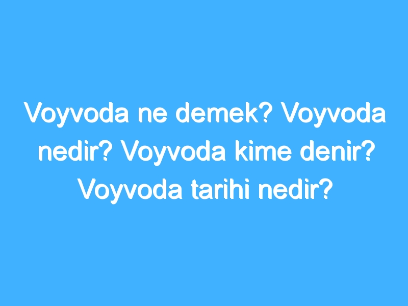 Voyvoda ne demek? Voyvoda nedir? Voyvoda kime denir? Voyvoda tarihi nedir?