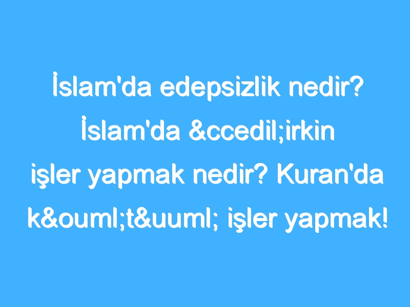 İslam'da edepsizlik nedir? İslam'da çirkin işler yapmak nedir? Kuran'da kötü işler yapmak!