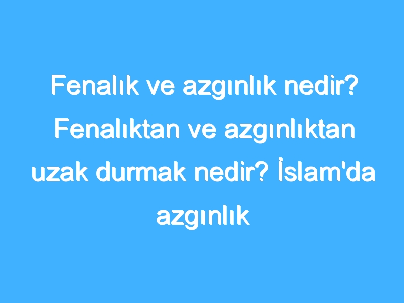 Fenalık ve azgınlık nedir? Fenalıktan ve azgınlıktan uzak durmak nedir? İslam'da azgınlık nedir?